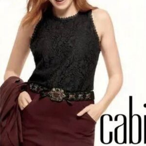 Cabi Style 3605 Display Black Lace Top Womens Scalloped Tank Career Medium